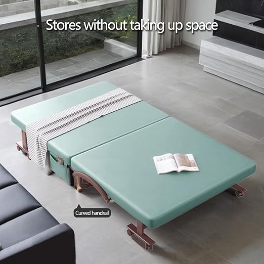 Portable Bed for Adults with 360° Wheels, Emergency Bed, Guest Bed, 6 Speed Adjustable Backrest, Foldable Bed Space Saving Bed (Blue, 190 x 70 x 36cm)