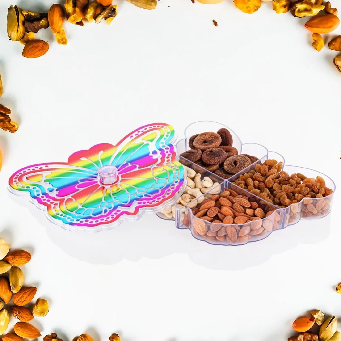 Butterfly Shape 4 Compartment Multipurpose Box Dry Fruit Box (1 Pc)