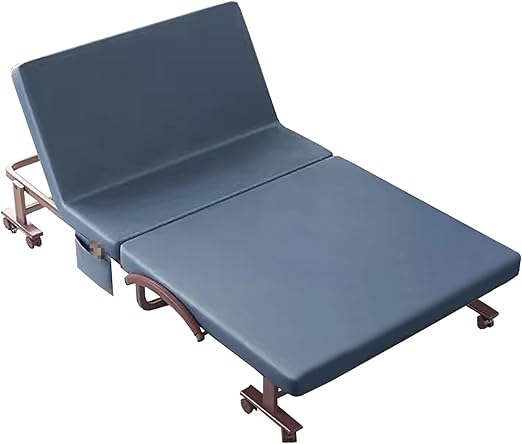 Portable Bed for Adults with 360° Wheels, Emergency Bed, Guest Bed, 6 Speed Adjustable Backrest, Foldable Bed Space Saving Bed (Blue, 190 x 70 x 36cm)