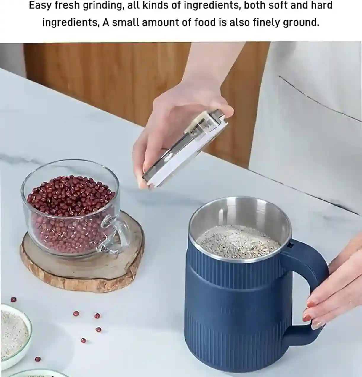 Spice Portable with Handal Electric Grain Mill Grinder Stainless Steel Dry Grain Spices Cereals Seasonings Coffee Bean Grinder Machine